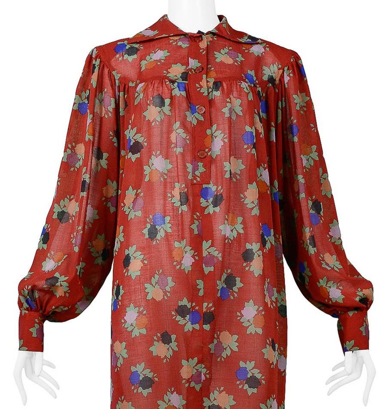 Vintage Yves Saint Laurent YSL Red Floral Smock Dress 1970's For Sale at  1stDibs
