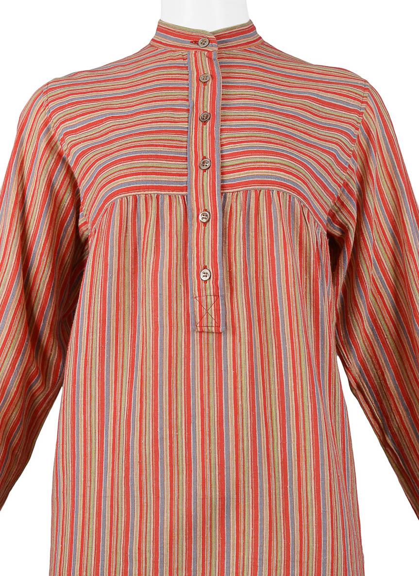 Vintage Yves Saint Laurent 1970's Red Stripe Blouse In Excellent Condition In Los Angeles, CA