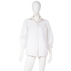 Vintage Yves Saint Laurent 1970s White Cotton Blend Quilted Smock Style Jacket