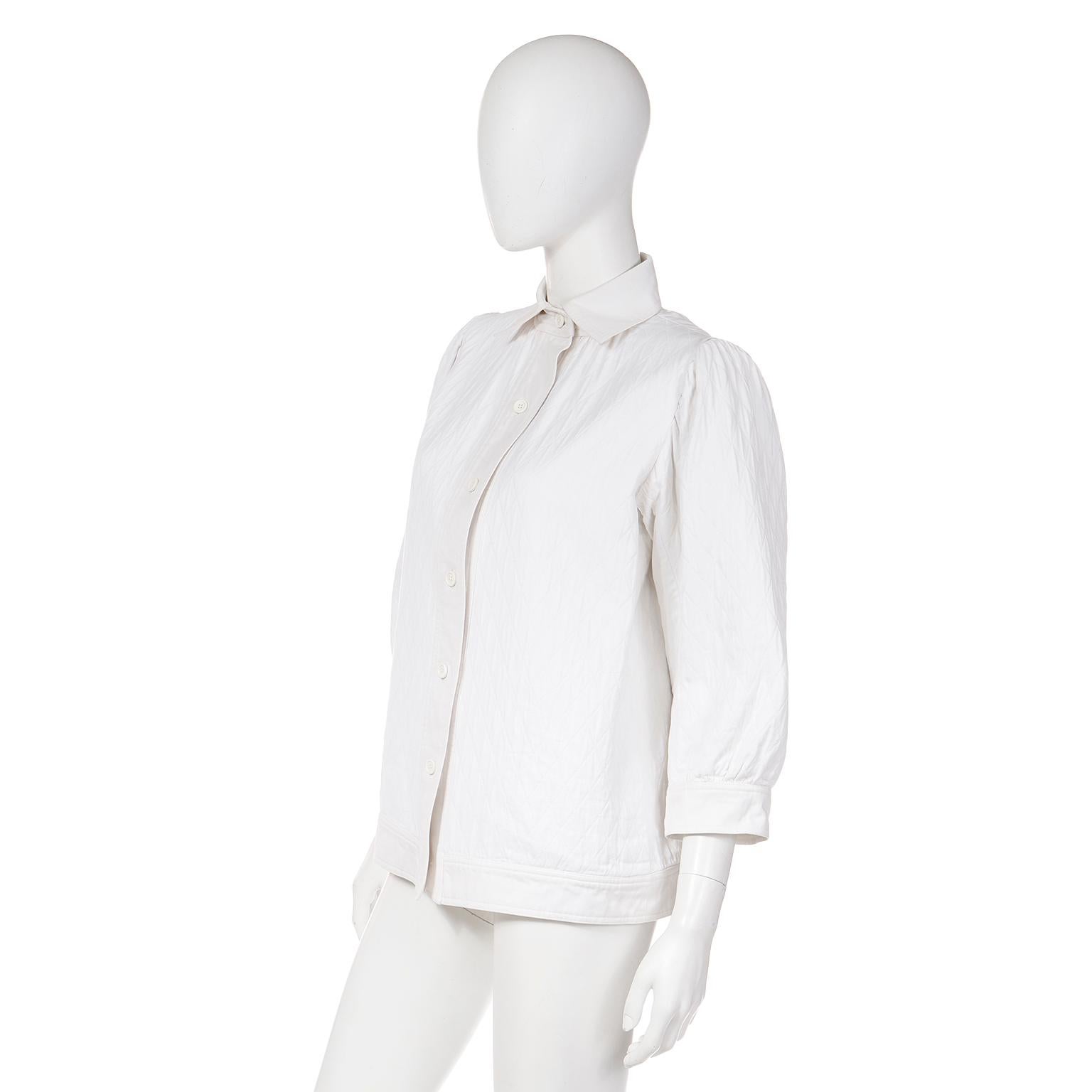 Women's Vintage Yves Saint Laurent 1970s White Cotton Blend Quilted Smock Style Jacket  For Sale