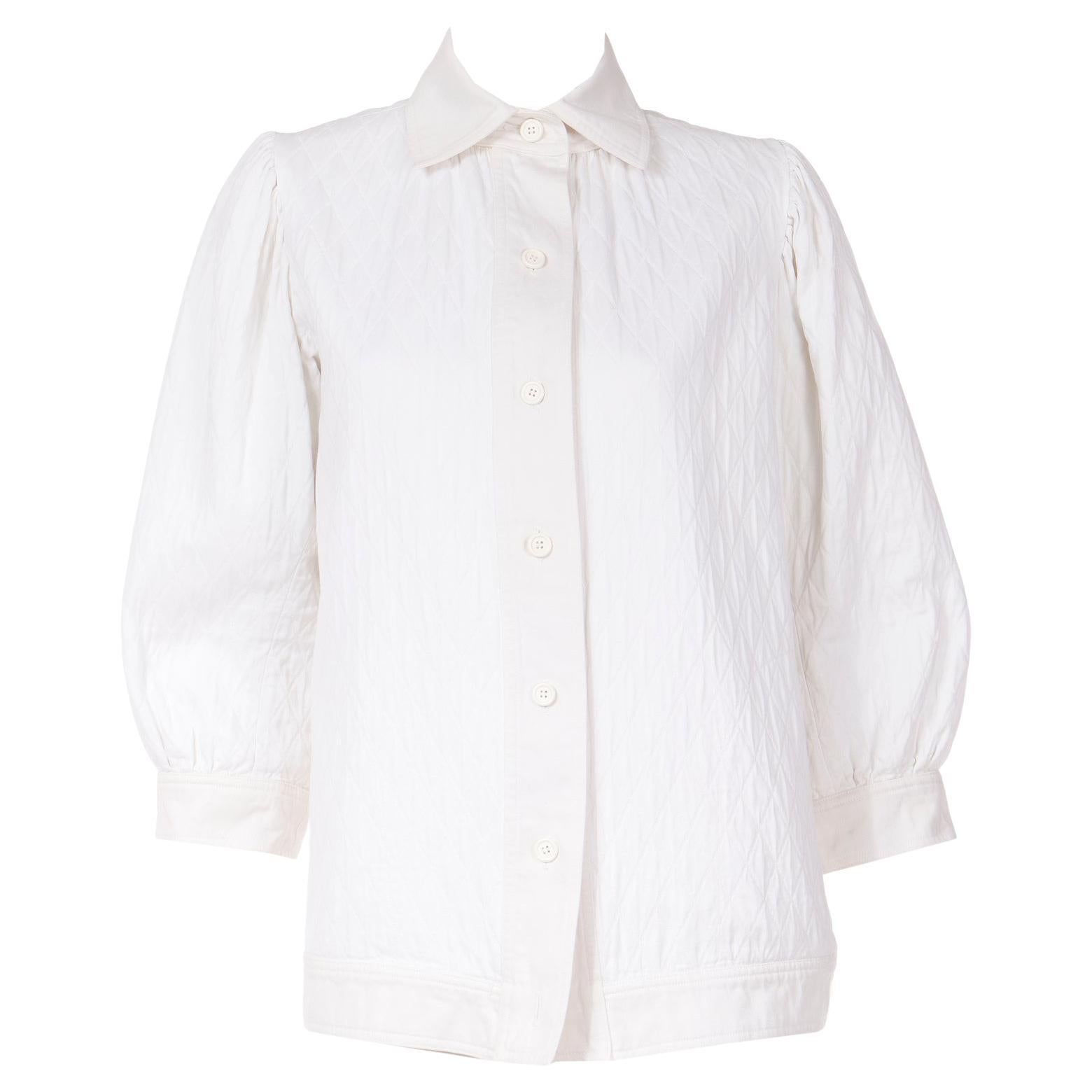 Vintage Yves Saint Laurent 1970s White Cotton Blend Quilted Smock Style ...