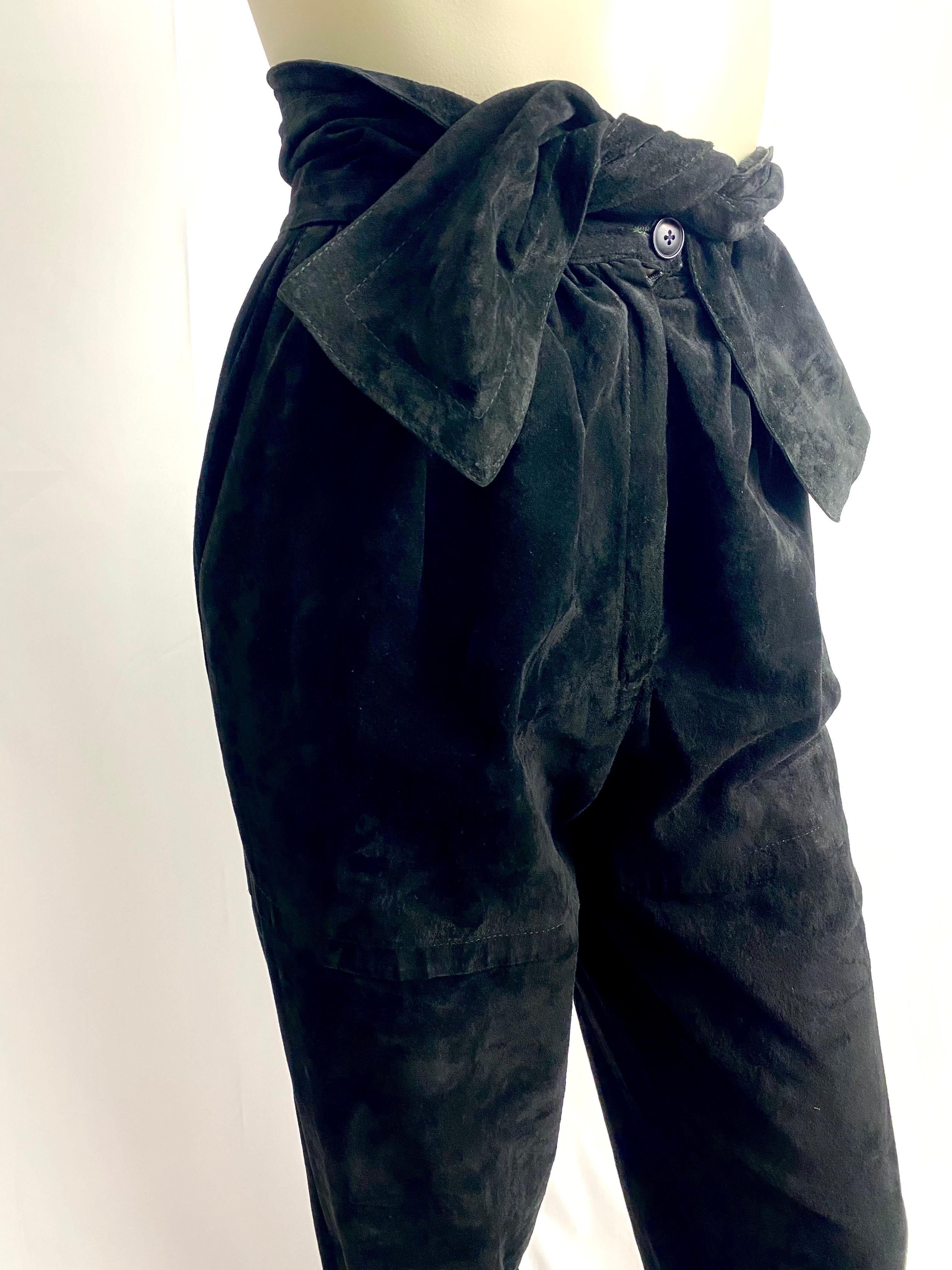 Black Vintage Yves saint laurent 1980's black suede leather high waisted harem pants For Sale