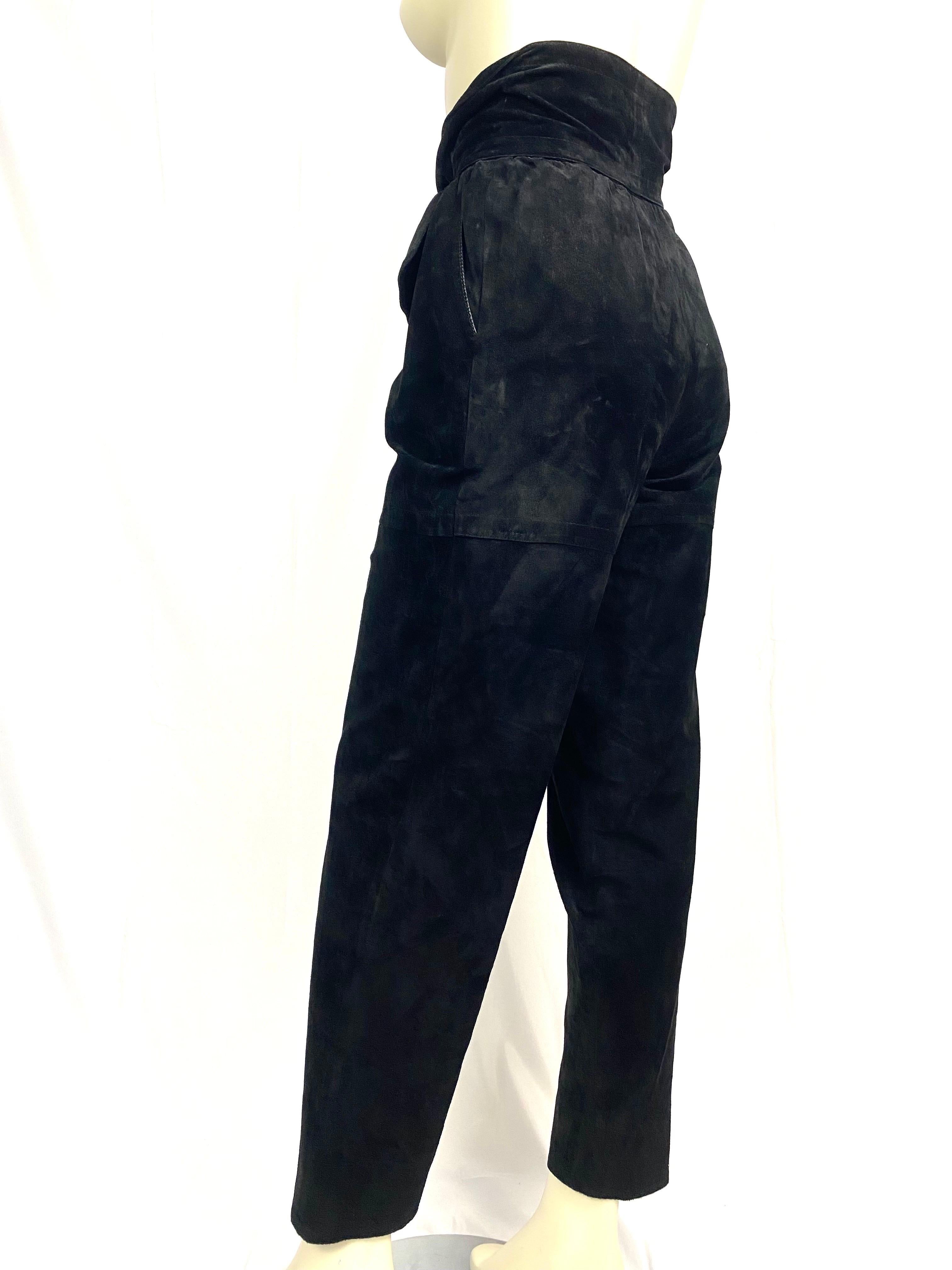 Vintage Yves saint laurent 1980's black suede leather high waisted harem pants In Good Condition For Sale In L'ESCALA, ES