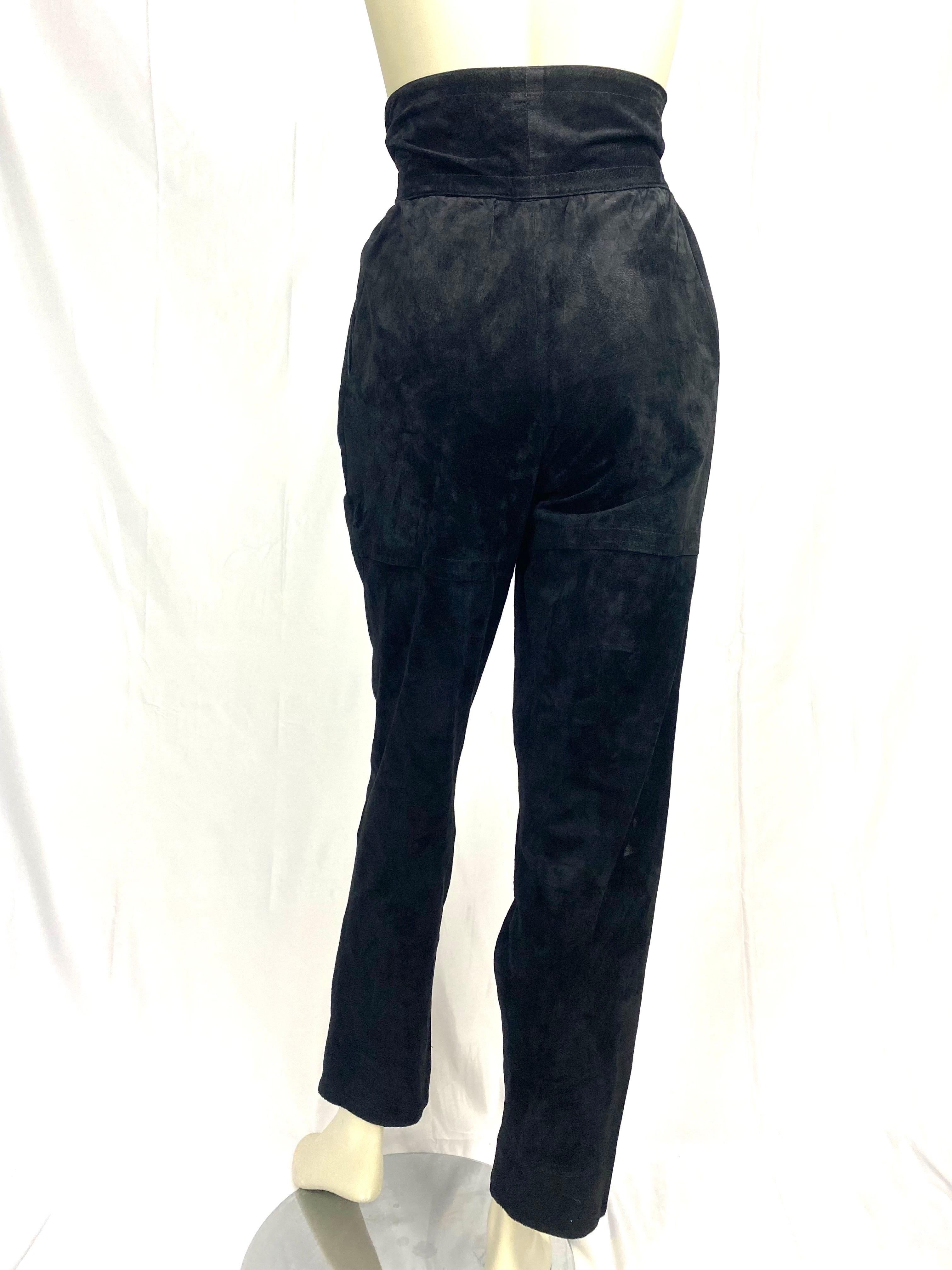 Vintage Yves saint laurent 1980's black suede leather high waisted harem pants For Sale 1