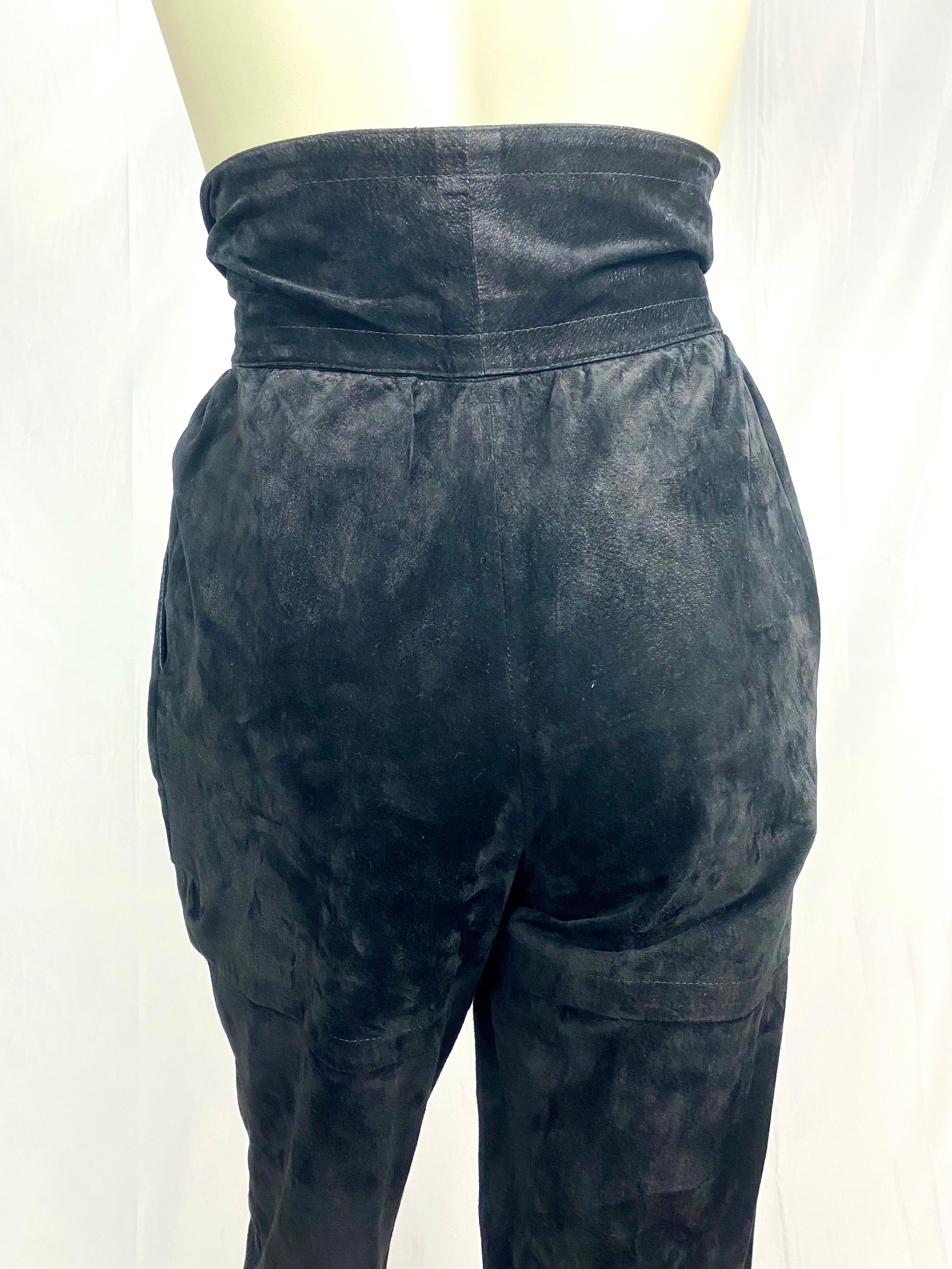 Vintage Yves saint laurent 1980's black suede leather high waisted harem pants For Sale 2