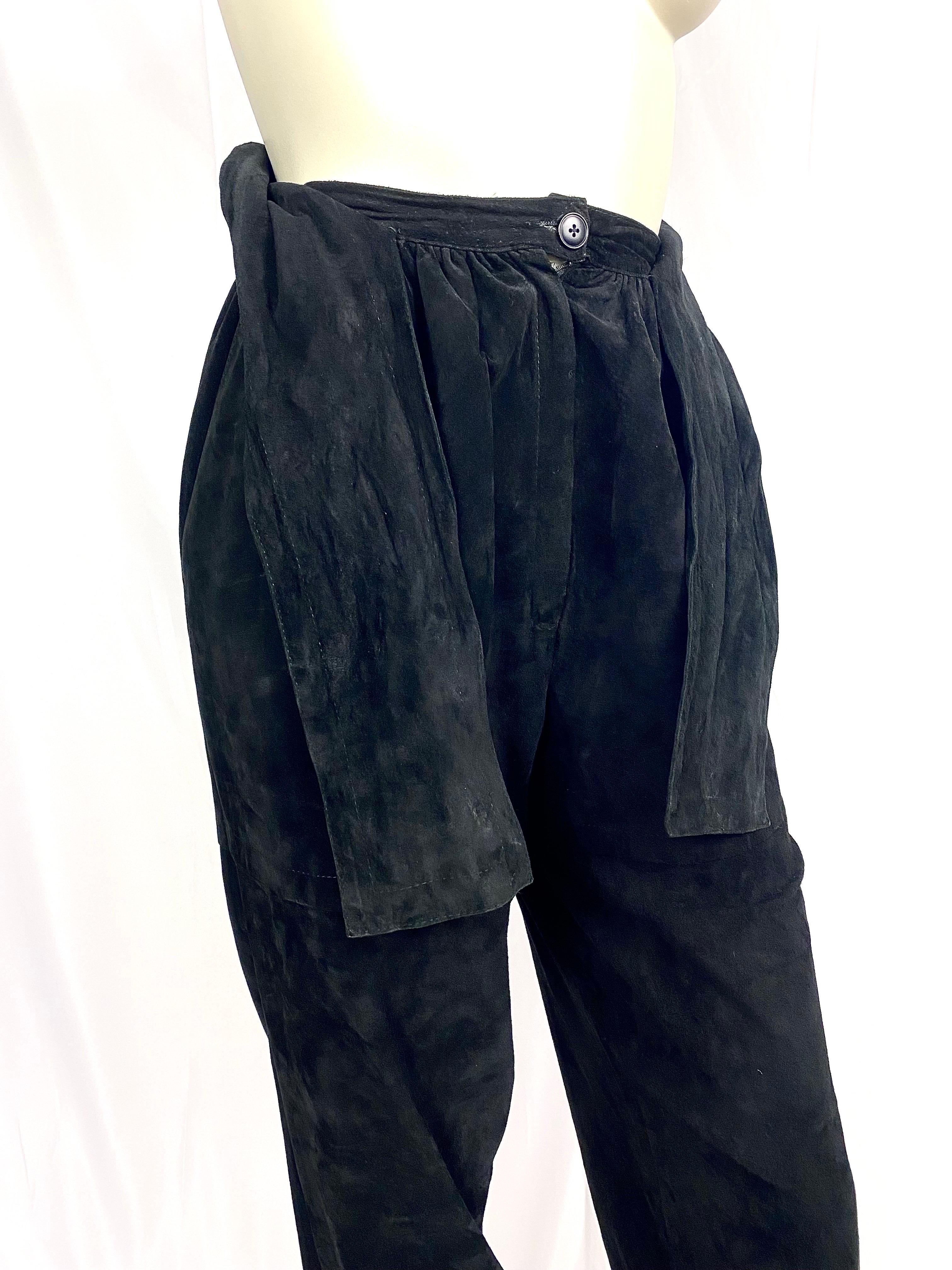 Vintage Yves saint laurent 1980's black suede leather high waisted harem pants For Sale 3