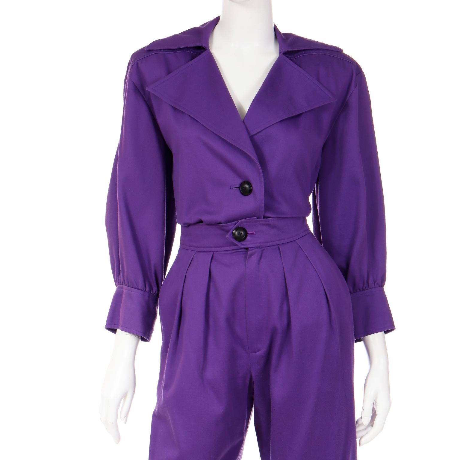 Vintage Yves Saint Laurent 1985 Runway Purple 2pc Pants & Jacket Outfit  3