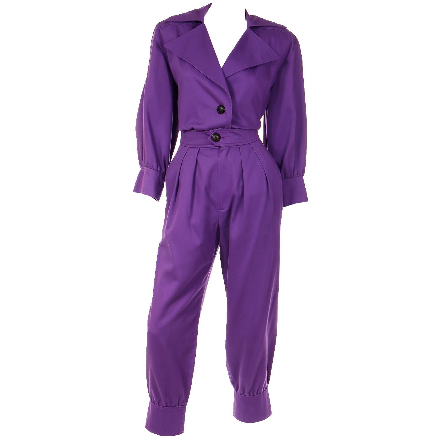 Vintage Yves Saint Laurent 1985 Runway Purple 2pc Pants & Jacket Outfit  4