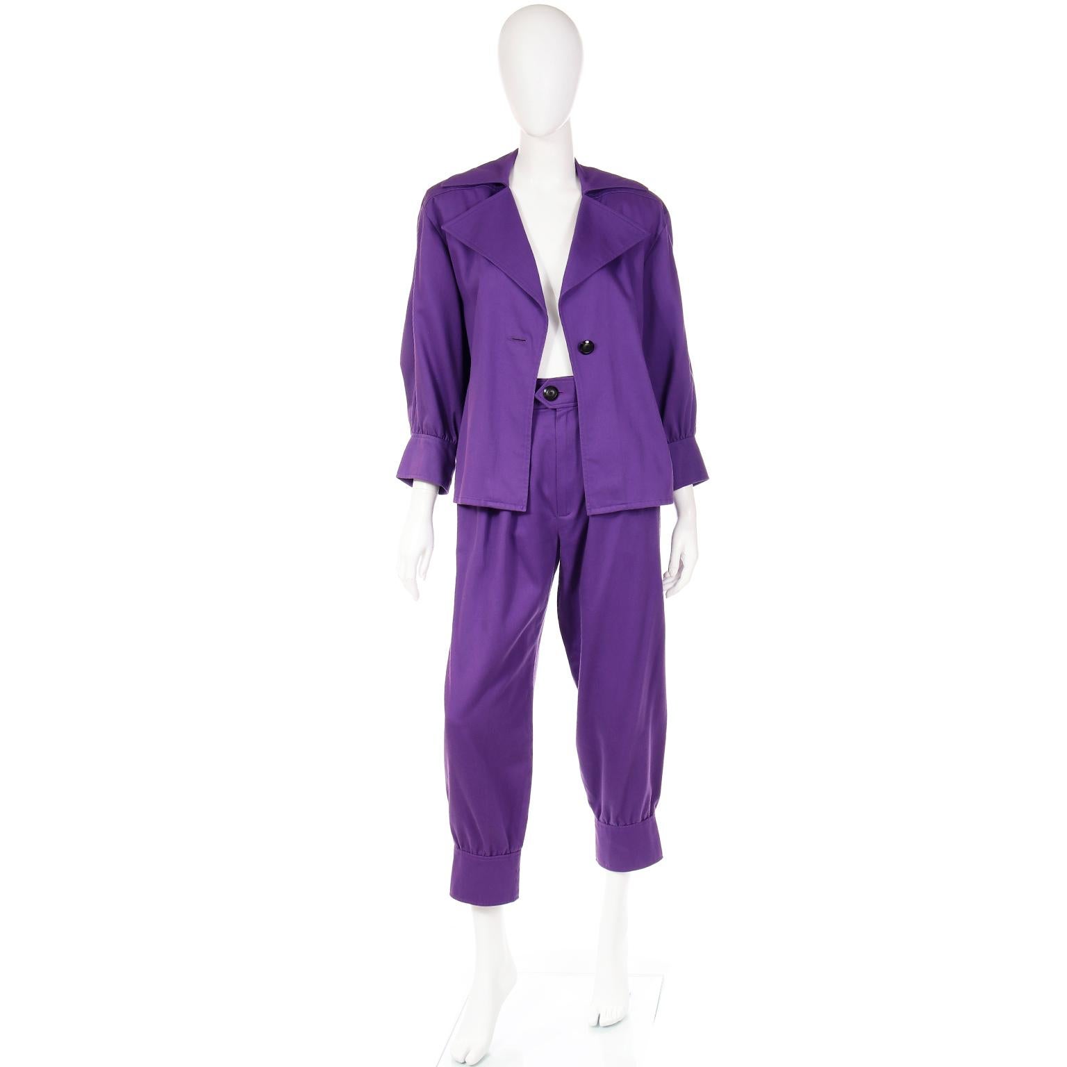 Vintage Yves Saint Laurent 1985 Runway Purple 2pc Pants & Jacket Outfit  1