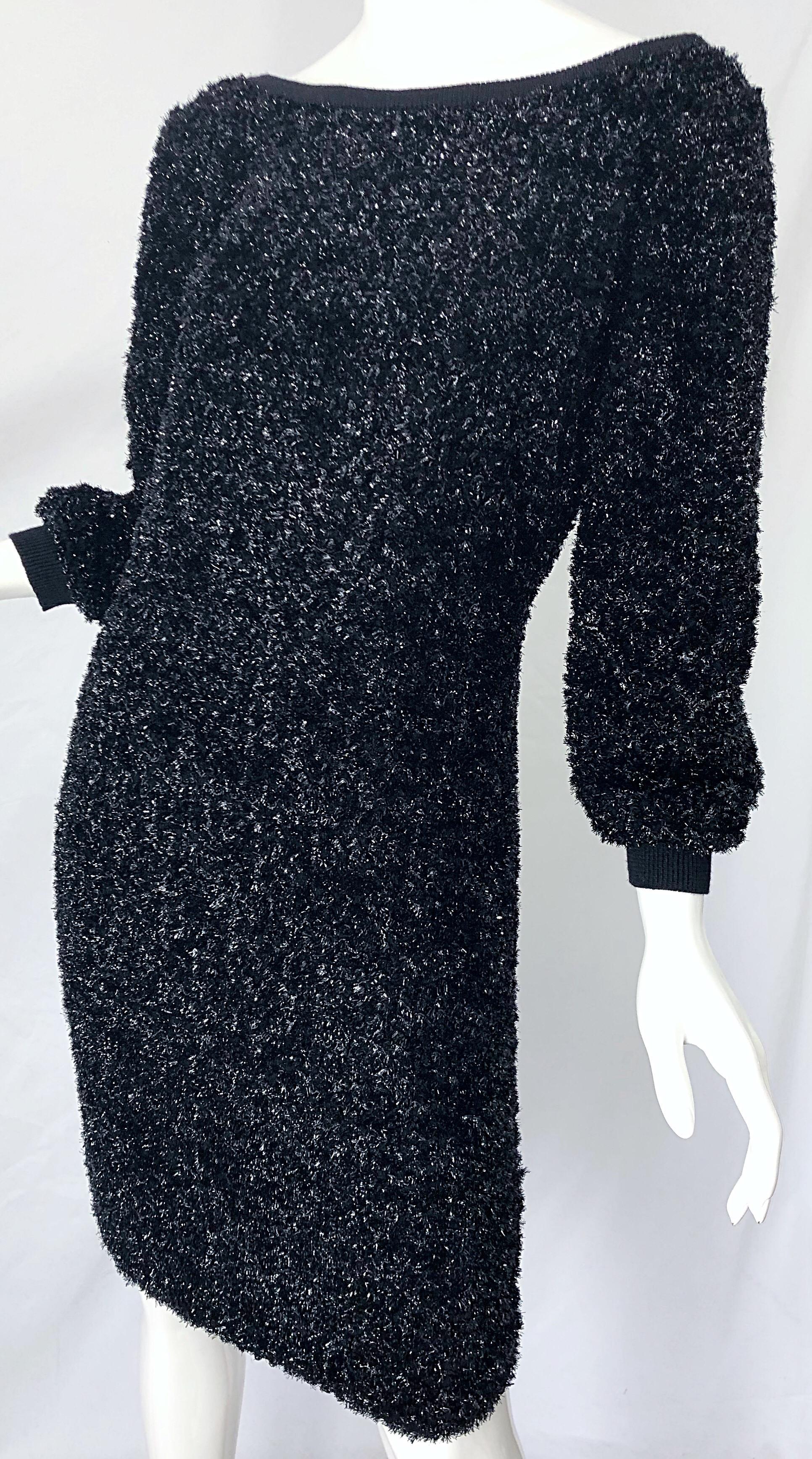 Vintage Yves Saint Laurent 1990er Schwarz Metallic schulterfreies 90er Kleid mit Lametta im Angebot 7