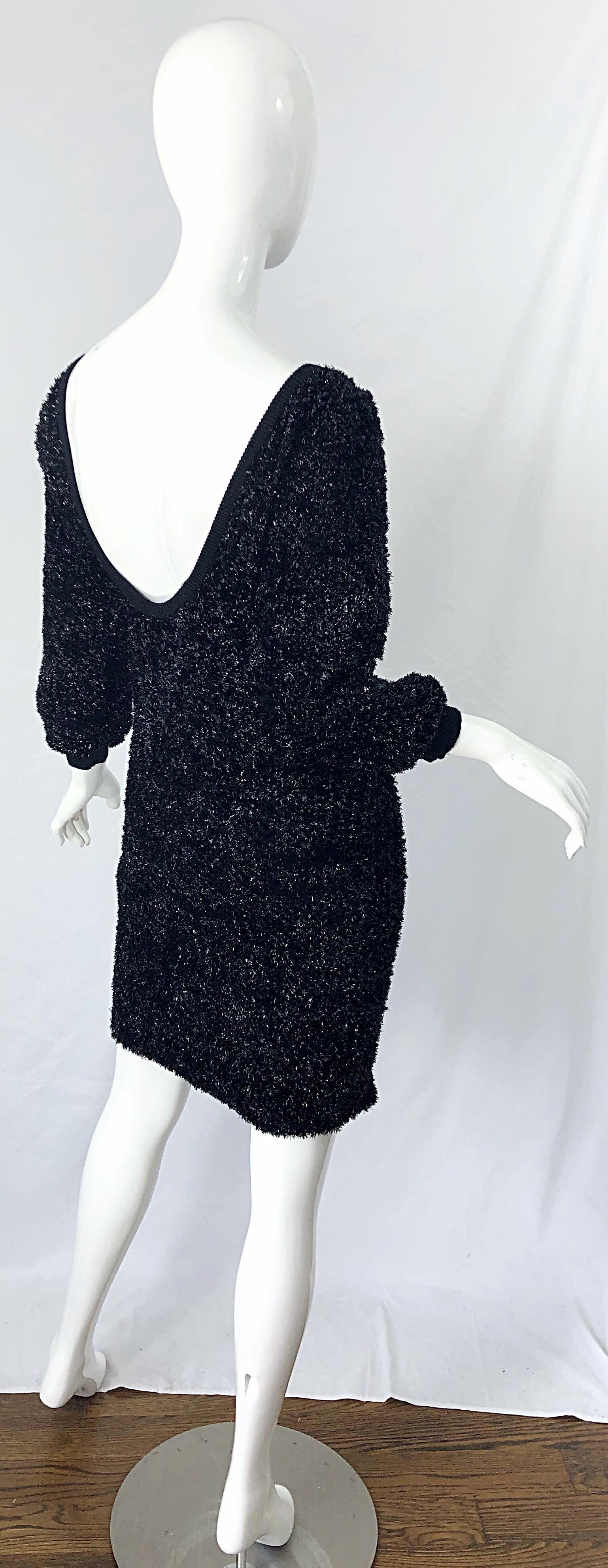 Vintage Yves Saint Laurent 1990er Schwarz Metallic schulterfreies 90er Kleid mit Lametta im Angebot 10