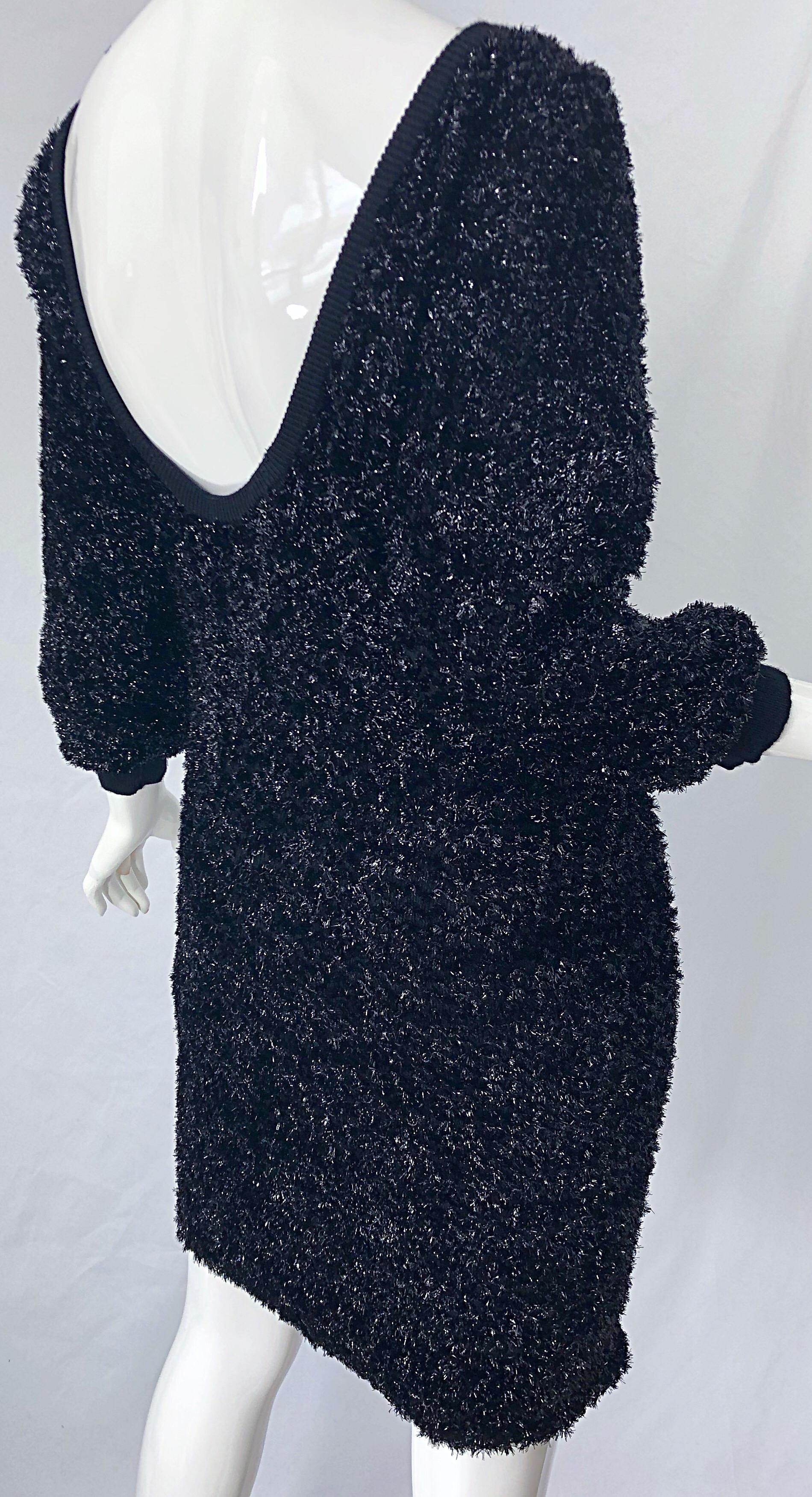 Vintage Yves Saint Laurent 1990s Black Metallic Tinsel Off - Shoulder 90s Dress For Sale 1