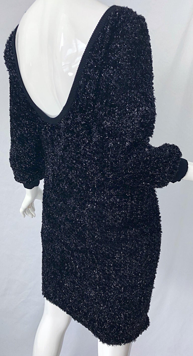 Vintage Yves Saint Laurent 1990s Black Metallic Tinsel Off Shoulder