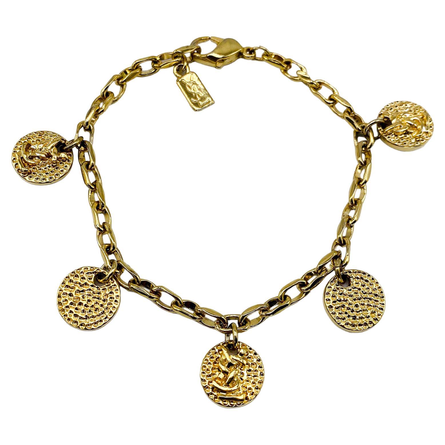 Vintage Yves Saint Laurent 1990s Gold Plated Charm Bracelet