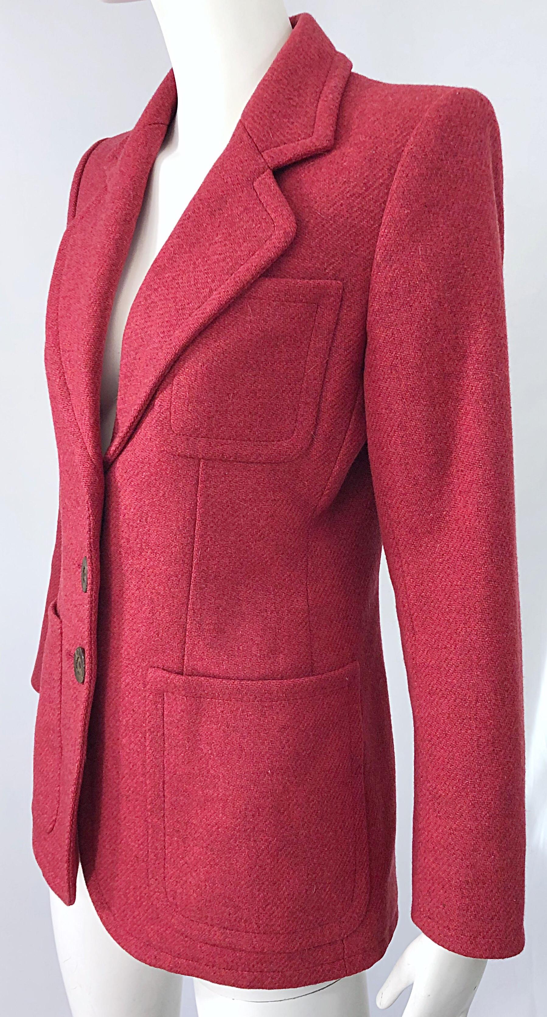 Vintage Yves Saint Laurent 1990s Raspberry Pink Classic 90s Blazer Jacket YSL 6