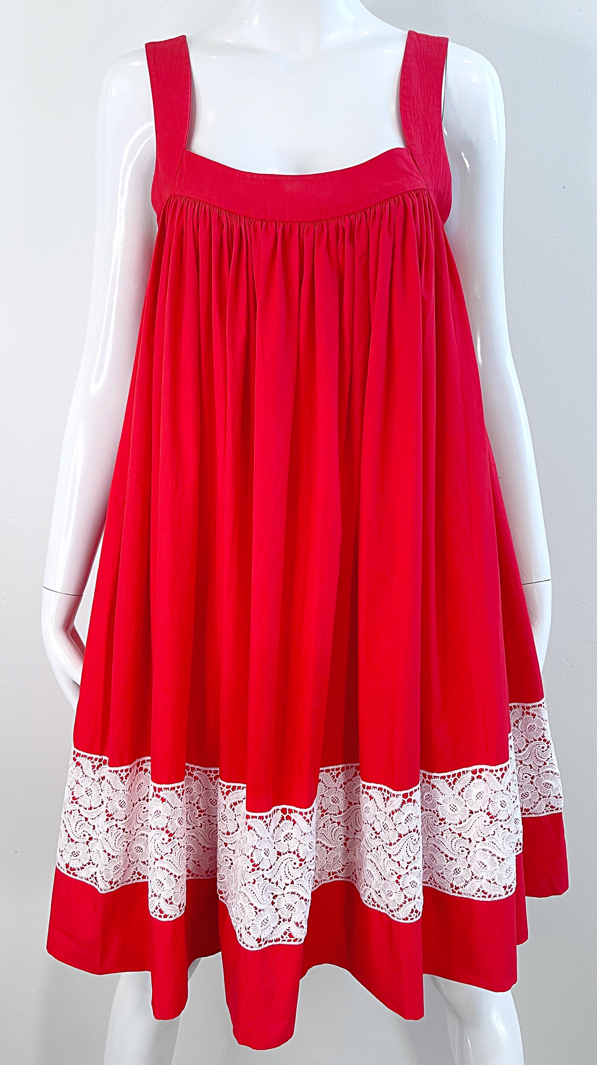 Vintage Yves Saint Laurent 1990s Size 38 Red White Cotton 90s Trapeze Dress YSL For Sale 6