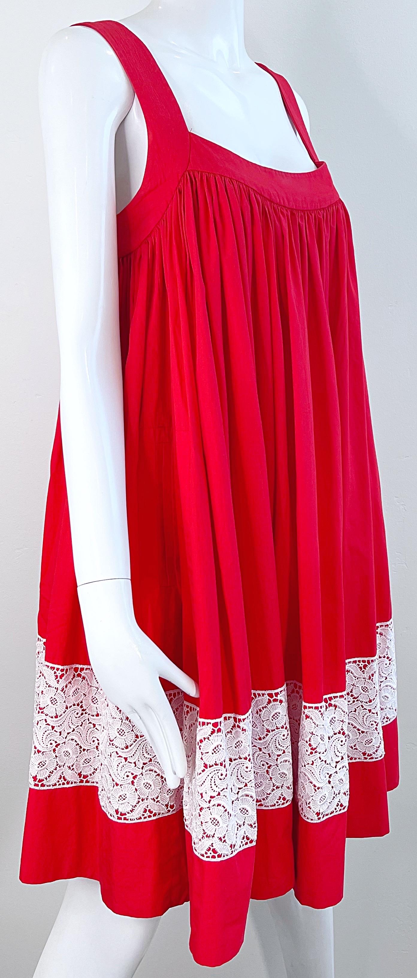 Vintage Yves Saint Laurent 1990s Size 38 Red White Cotton 90s Trapeze Dress YSL For Sale 7