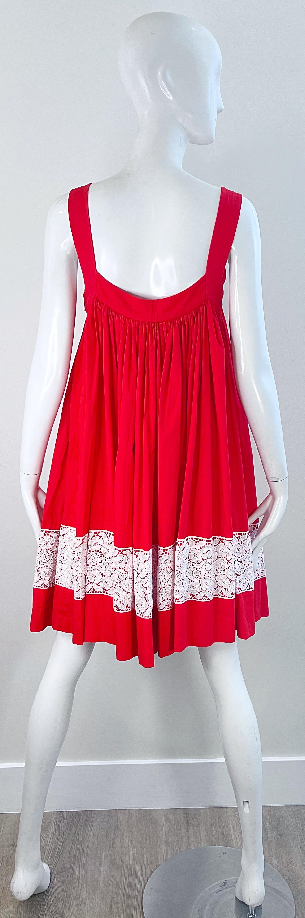Vintage Yves Saint Laurent 1990s Size 38 Red White Cotton 90s Trapeze Dress YSL For Sale 8
