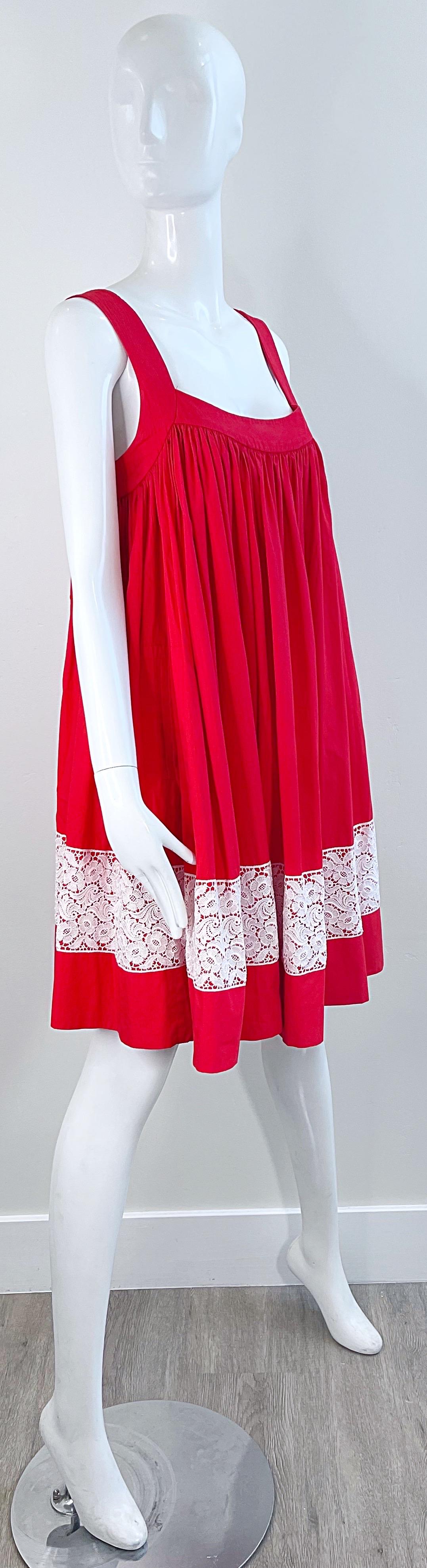 Vintage Yves Saint Laurent Años 90 Talla 38 Rojo Blanco Algodón Años 90 Vestido Trapecio YSL en venta 10