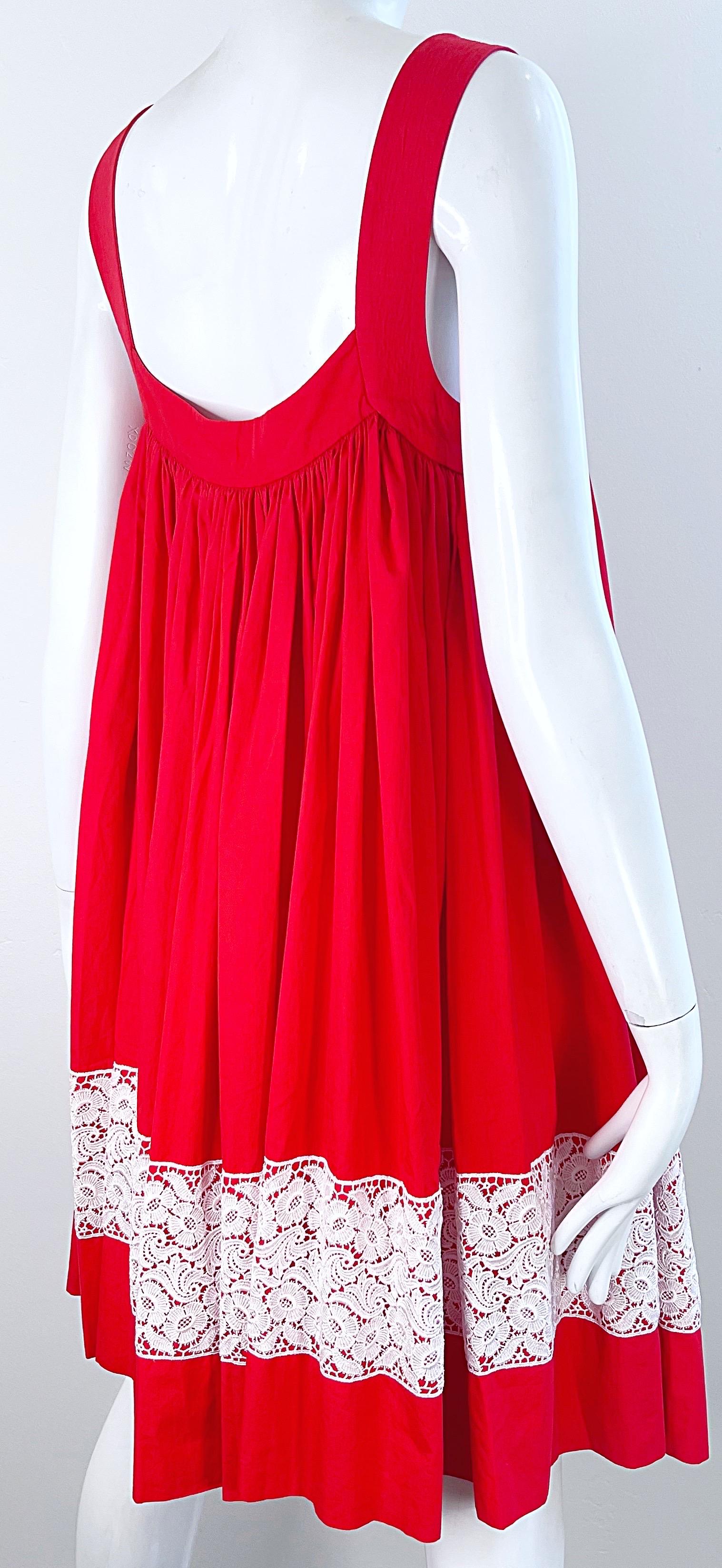 Vintage Yves Saint Laurent 1990s Size 38 Red White Cotton 90s Trapeze Dress YSL For Sale 11