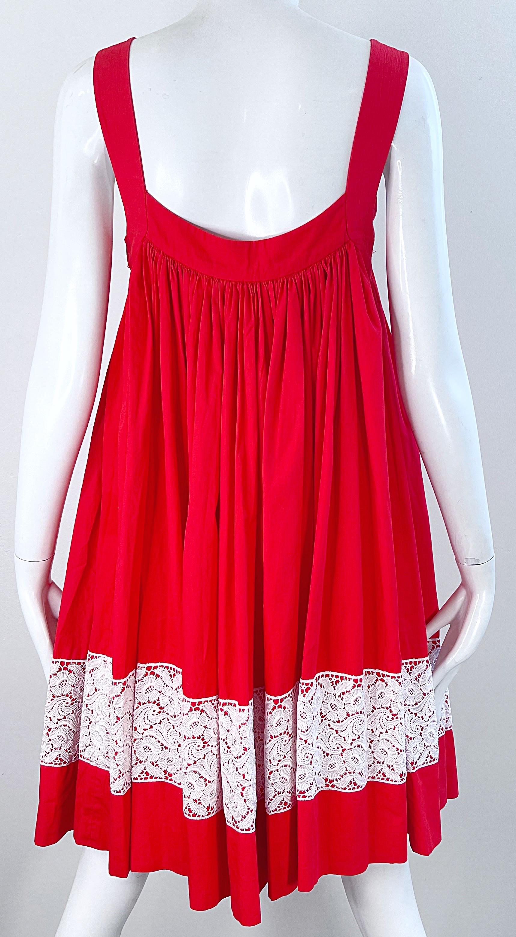 Women's Vintage Yves Saint Laurent 1990s Size 38 Red White Cotton 90s Trapeze Dress YSL For Sale