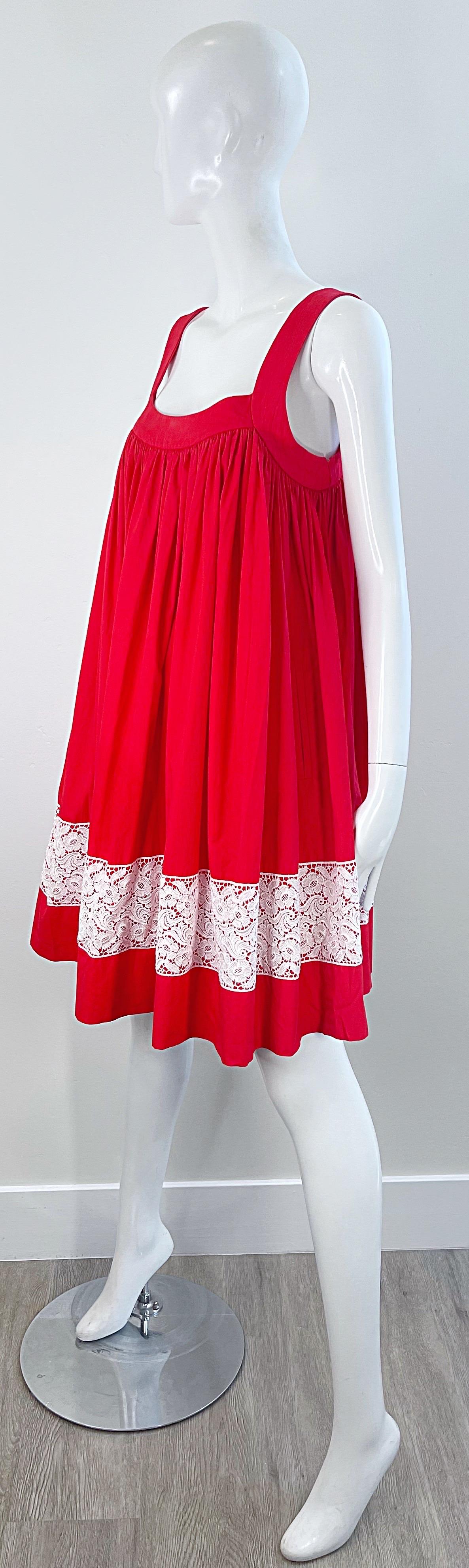 Vintage Yves Saint Laurent 1990s Size 38 Red White Cotton 90s Trapeze Dress YSL For Sale 3