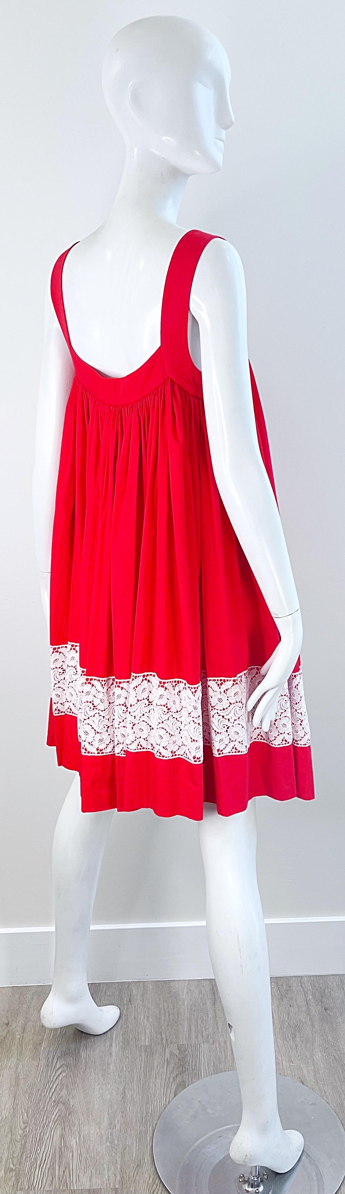 Vintage Yves Saint Laurent 1990s Size 38 Red White Cotton 90s Trapeze Dress YSL For Sale 4