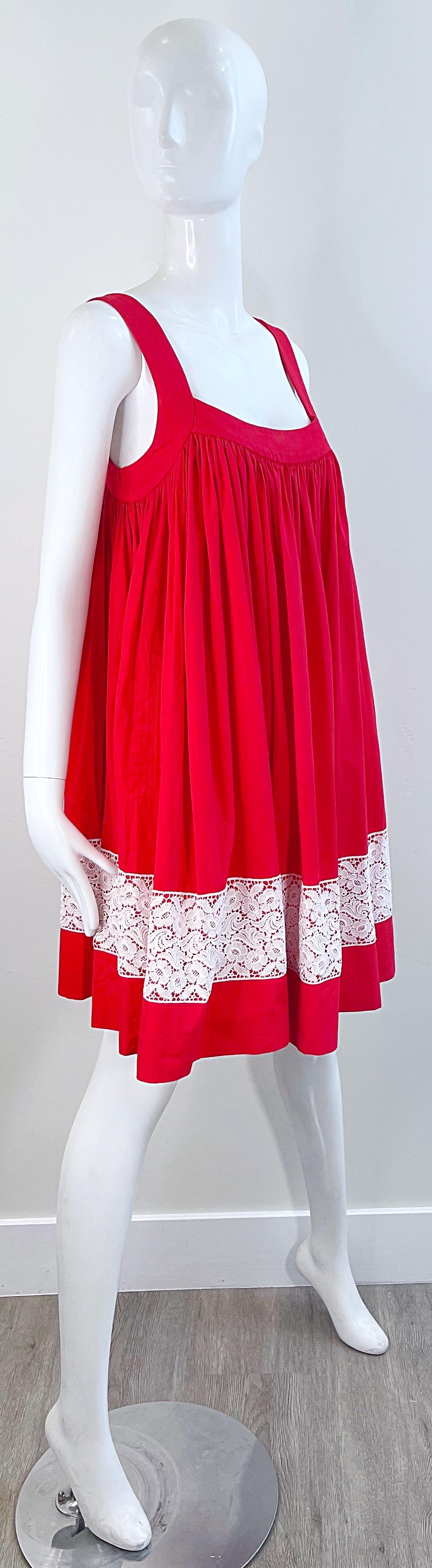 Vintage Yves Saint Laurent 1990s Size 38 Red White Cotton 90s Trapeze Dress YSL For Sale 5