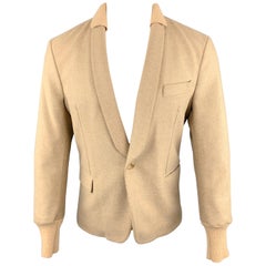 Vintage YVES SAINT LAURENT 40 Tan Heather Wool / Cashmere Shawl Collar Jacket