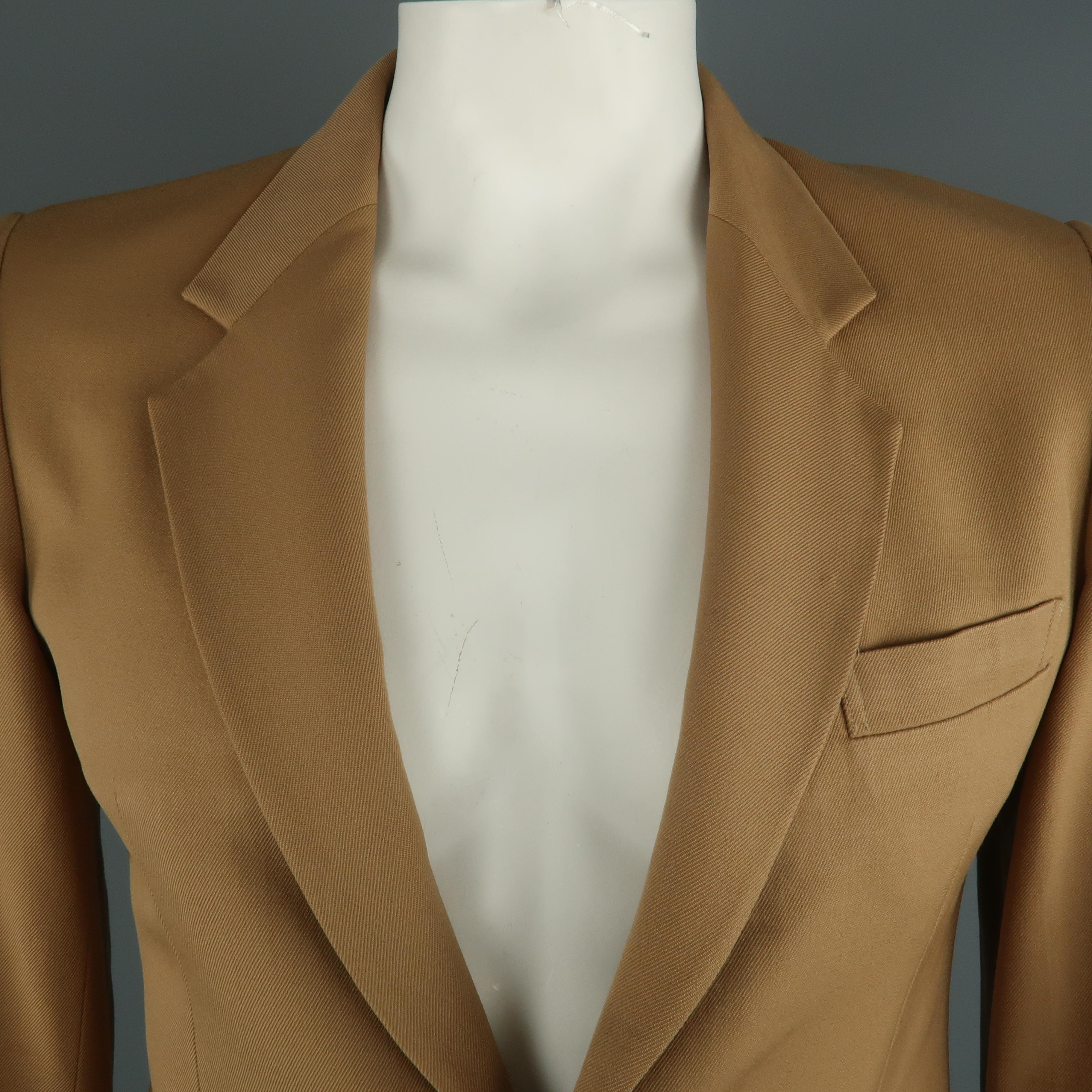 Vintage YVES SAINT LAURENT sport coat comes in a tan polyester featuring gold tone 