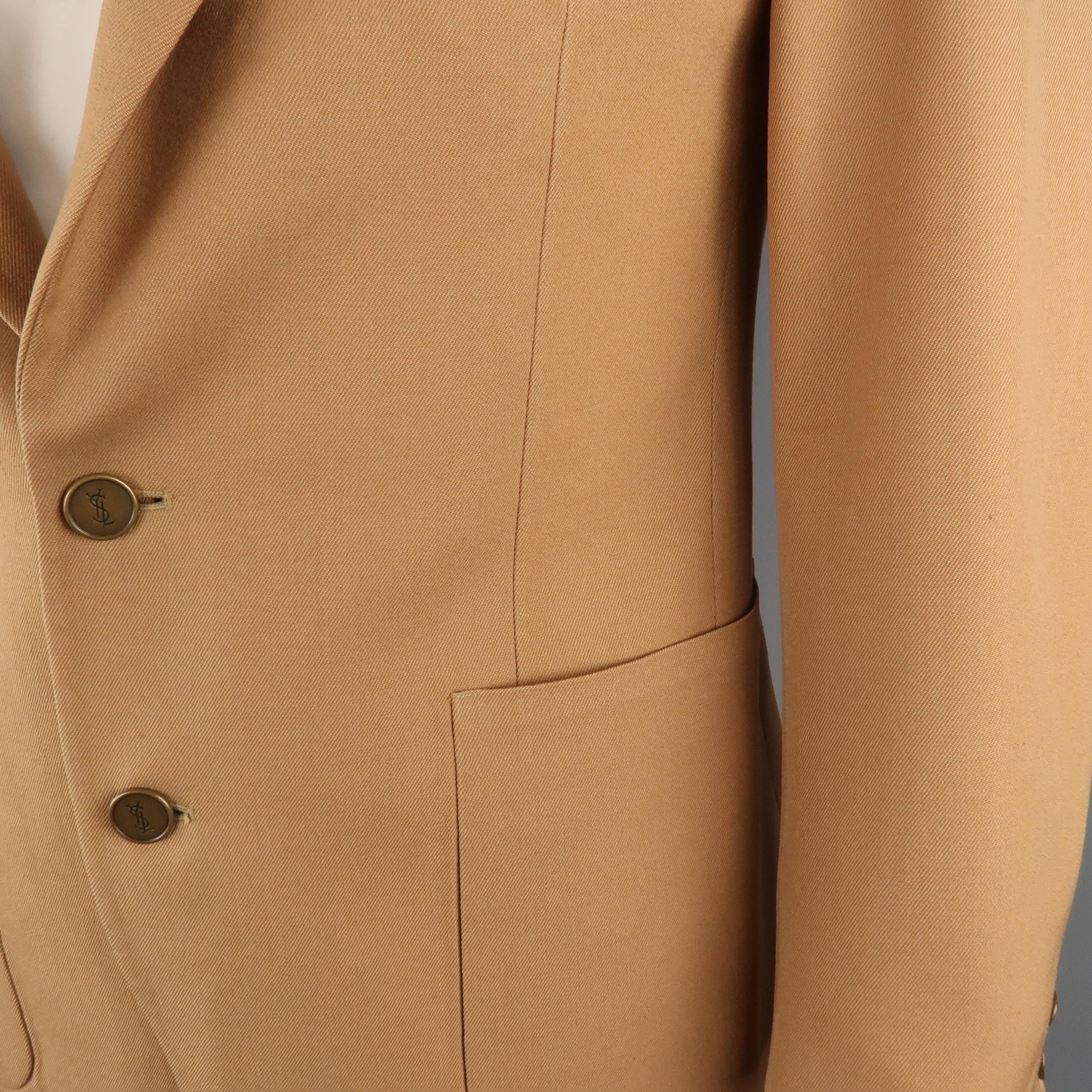 Vintage YVES SAINT LAURENT 40 Tan Solid Notch Lapel Sport Coat In Good Condition In San Francisco, CA
