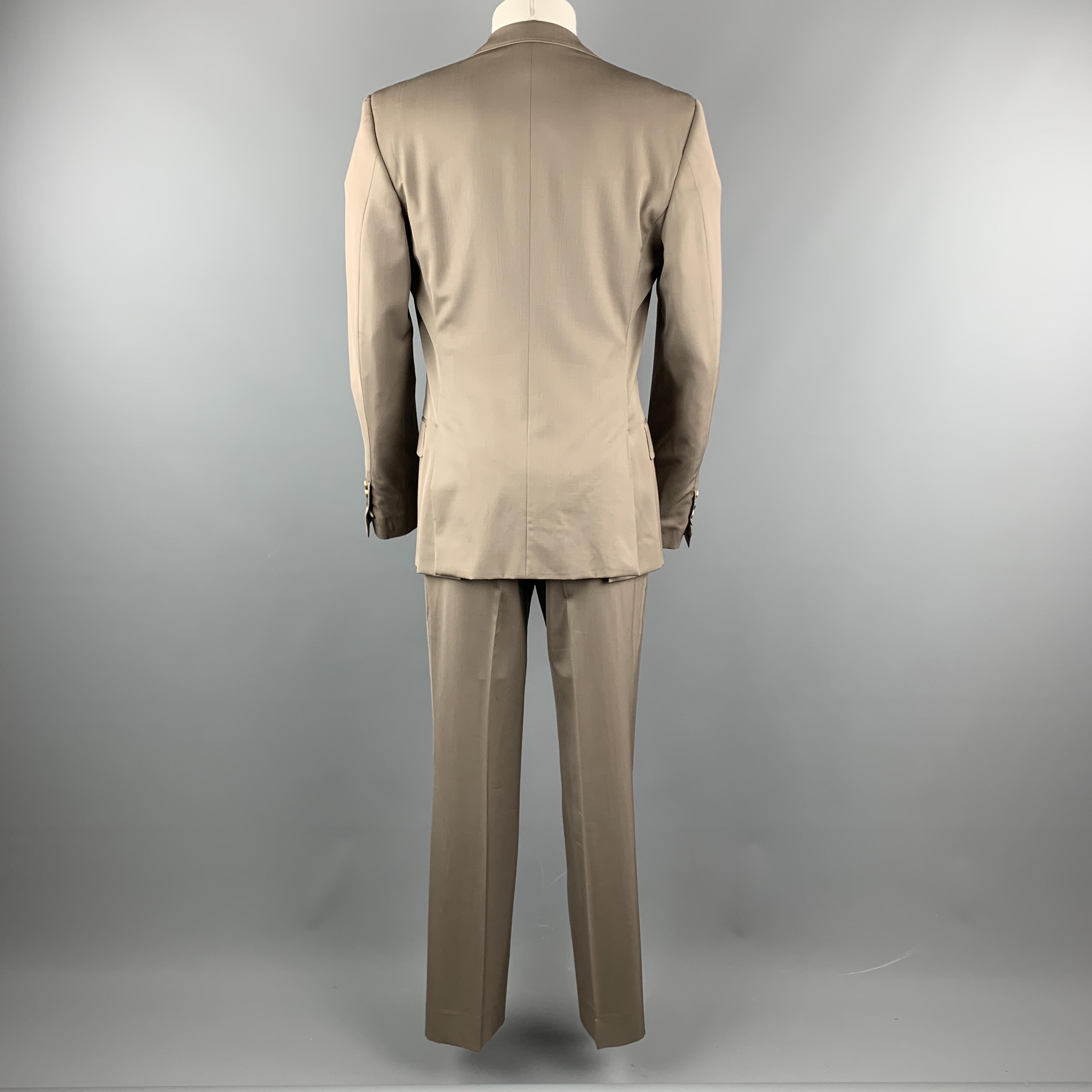 Brown Vintage YVES SAINT LAURENT 42 Regular Taupe Wool Suit