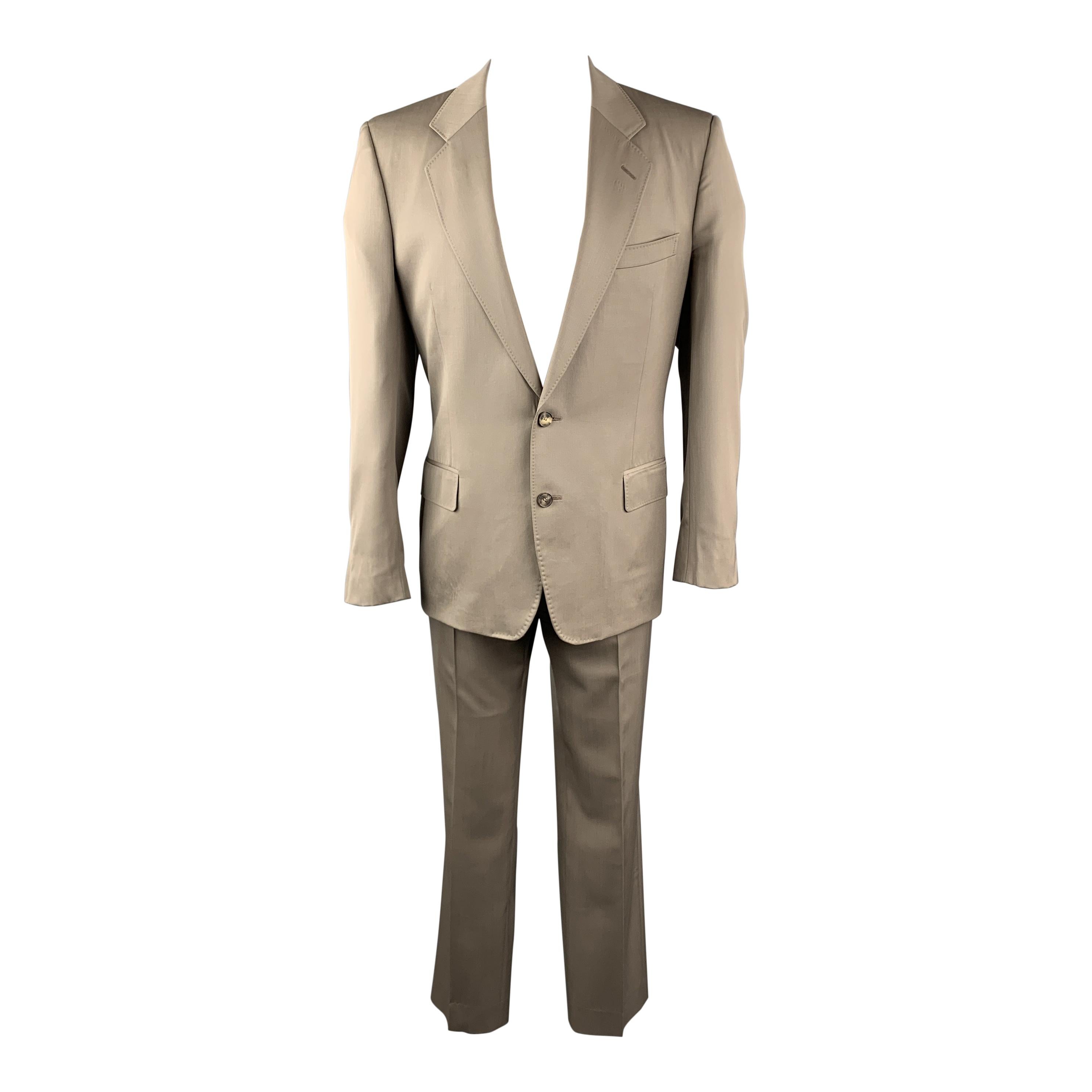 Vintage YVES SAINT LAURENT 42 Regular Taupe Wool Suit