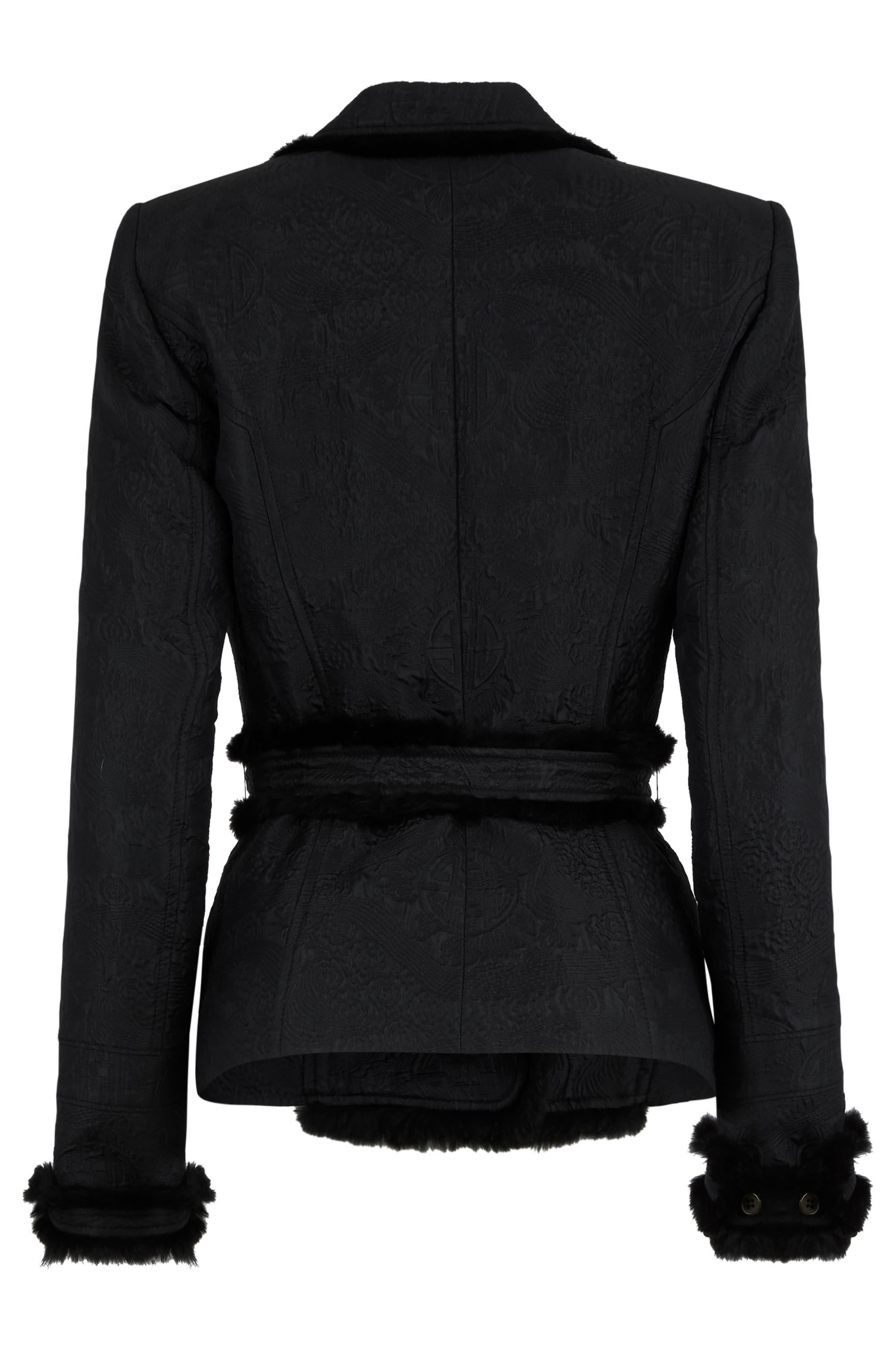 Vintage Yves Saint Laurent A/W 2004 Veste ceinturée bordée de vison Excellent état - En vente à London, GB