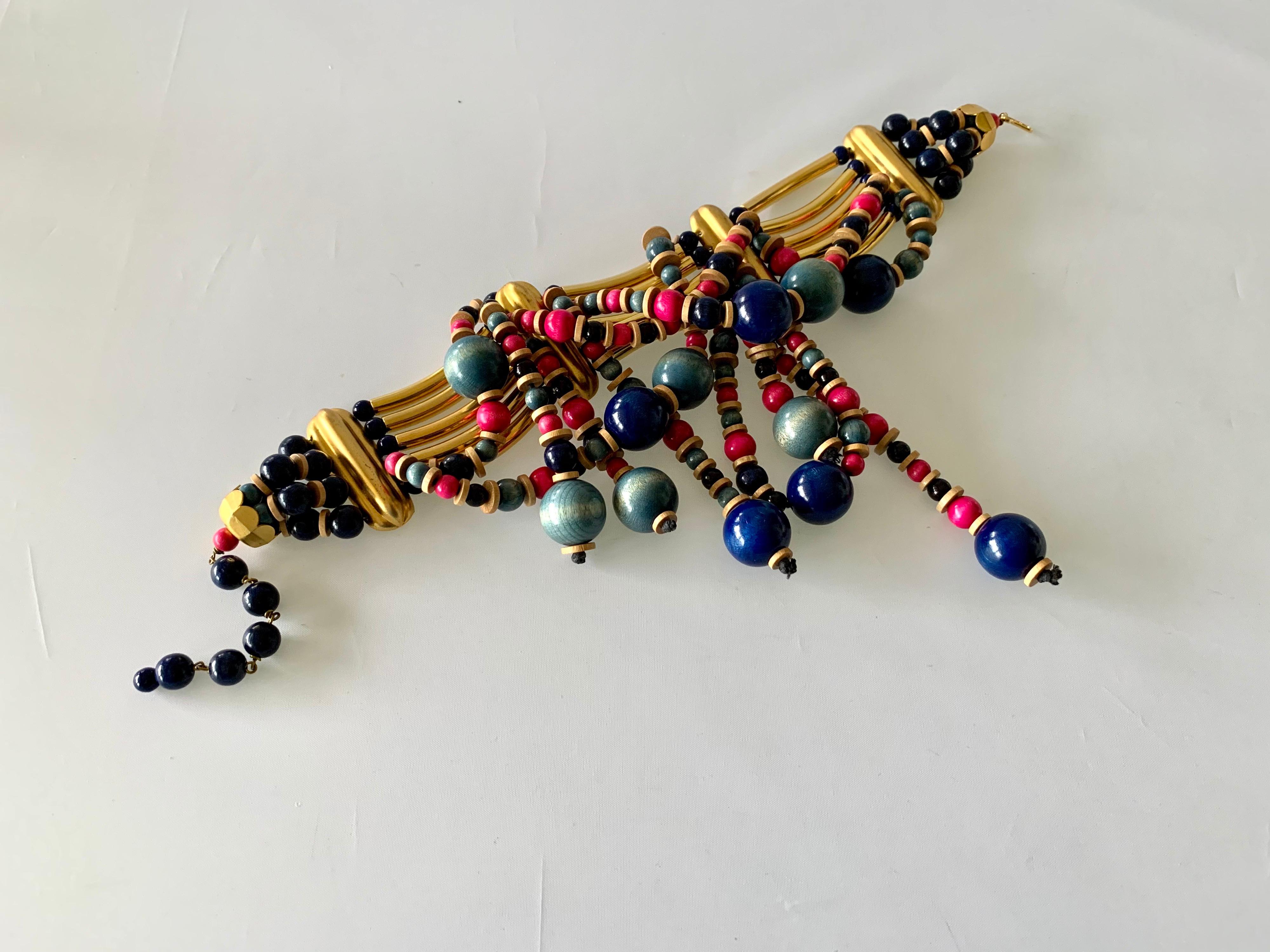 Women's Vintage Yves Saint Laurent African Collection Gold and Pink Necklace