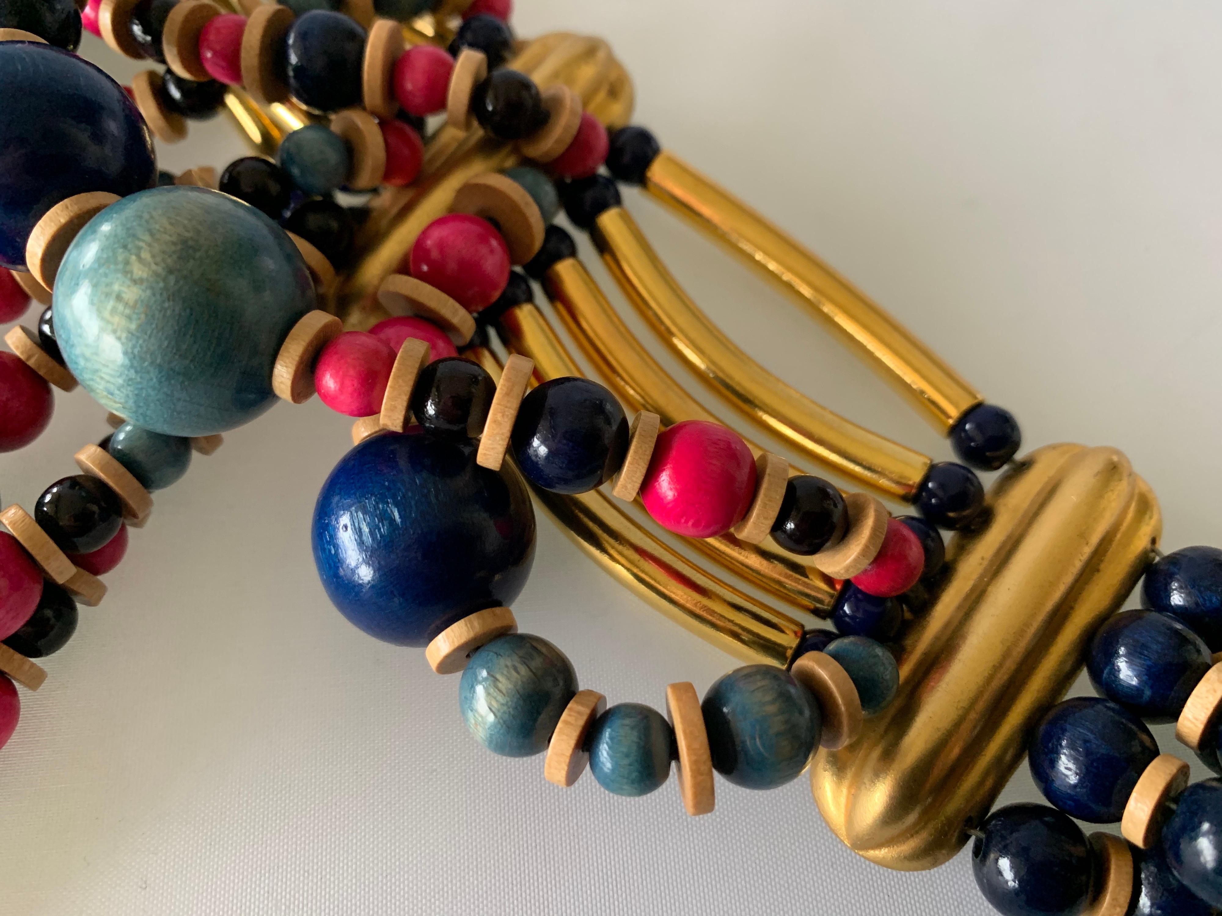 Vintage Yves Saint Laurent African Collection Gold and Pink Necklace 2