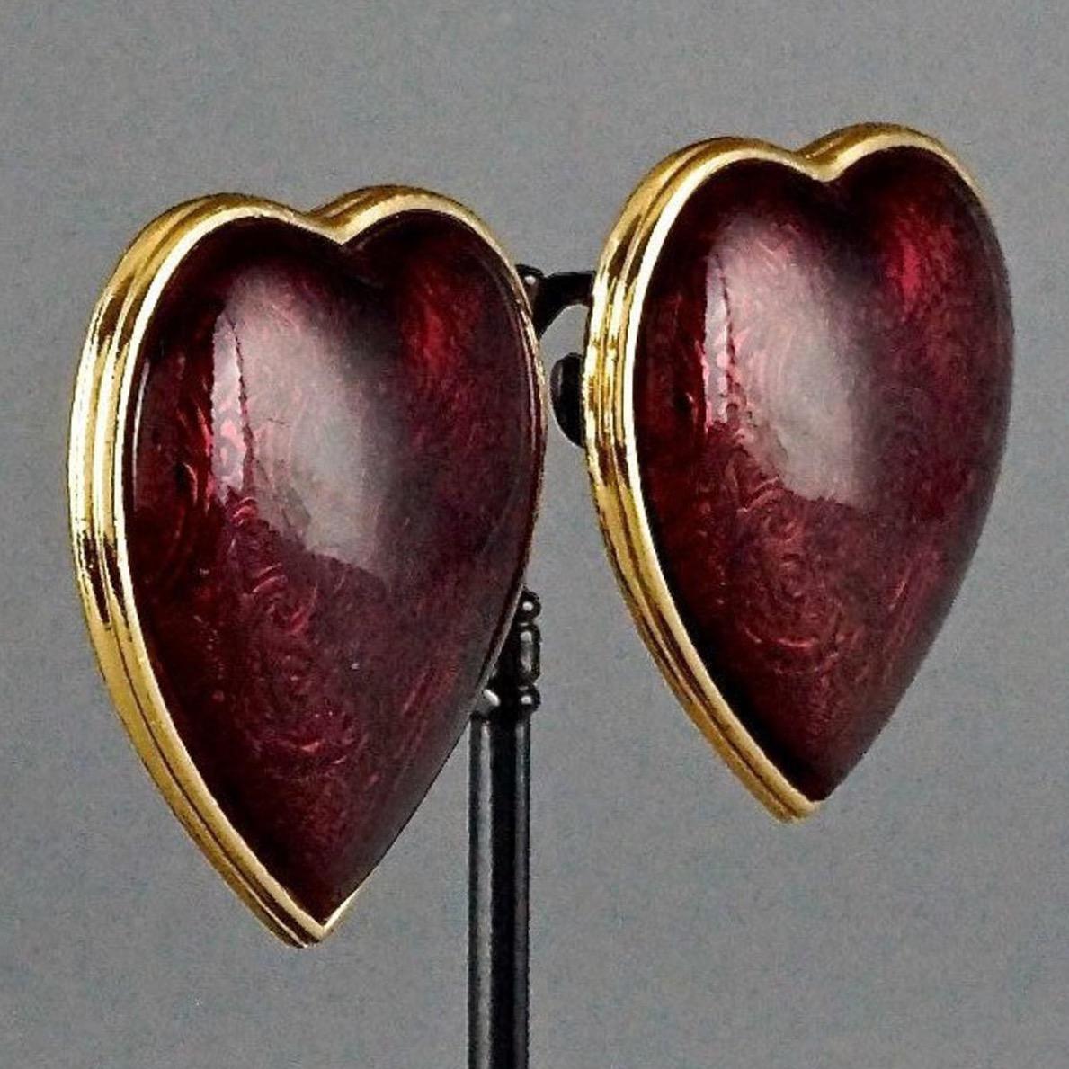 Women's Vintage YVES SAINT LAURENT Arabesque Enamel Red Heart Earrings