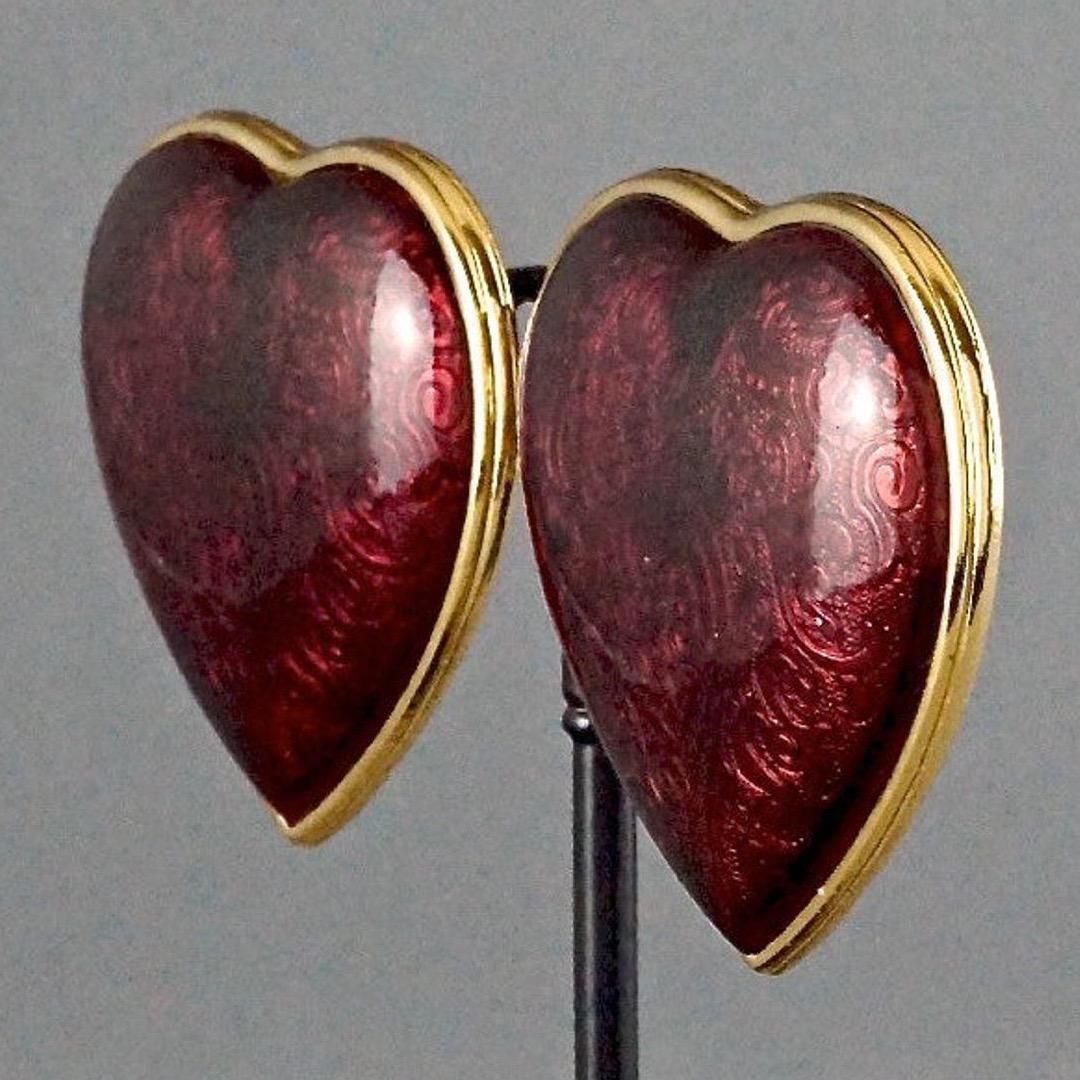 Vintage YVES SAINT LAURENT Arabesque Enamel Red Heart Earrings 1