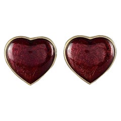 Vintage YVES SAINT LAURENT Arabesque Enamel Red Heart Earrings