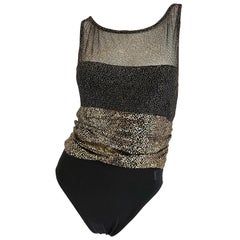 Vintage Yves Saint Laurent Black and Gold Snake One Piece YSL Swimsuit Bodysuit