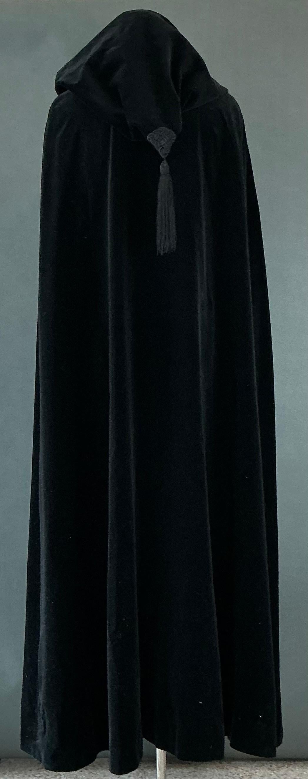 Vintage Yves Saint Laurent Black Velvet Hooded Cape For Sale 1