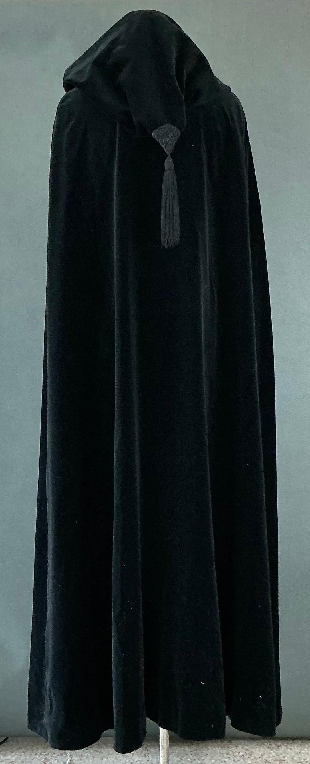 Vintage Yves Saint Laurent Black Velvet Hooded Cape For Sale 2