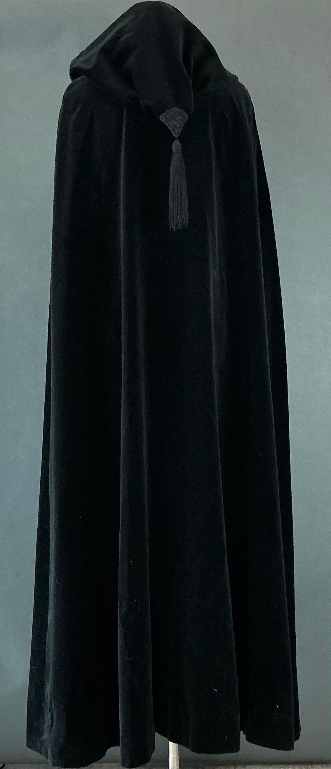 Vintage Yves Saint Laurent Black Velvet Hooded Cape For Sale 3