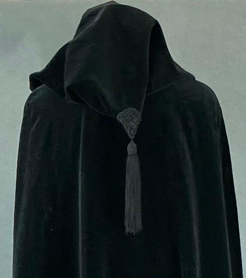 Vintage Yves Saint Laurent Black Velvet Hooded Cape For Sale 4