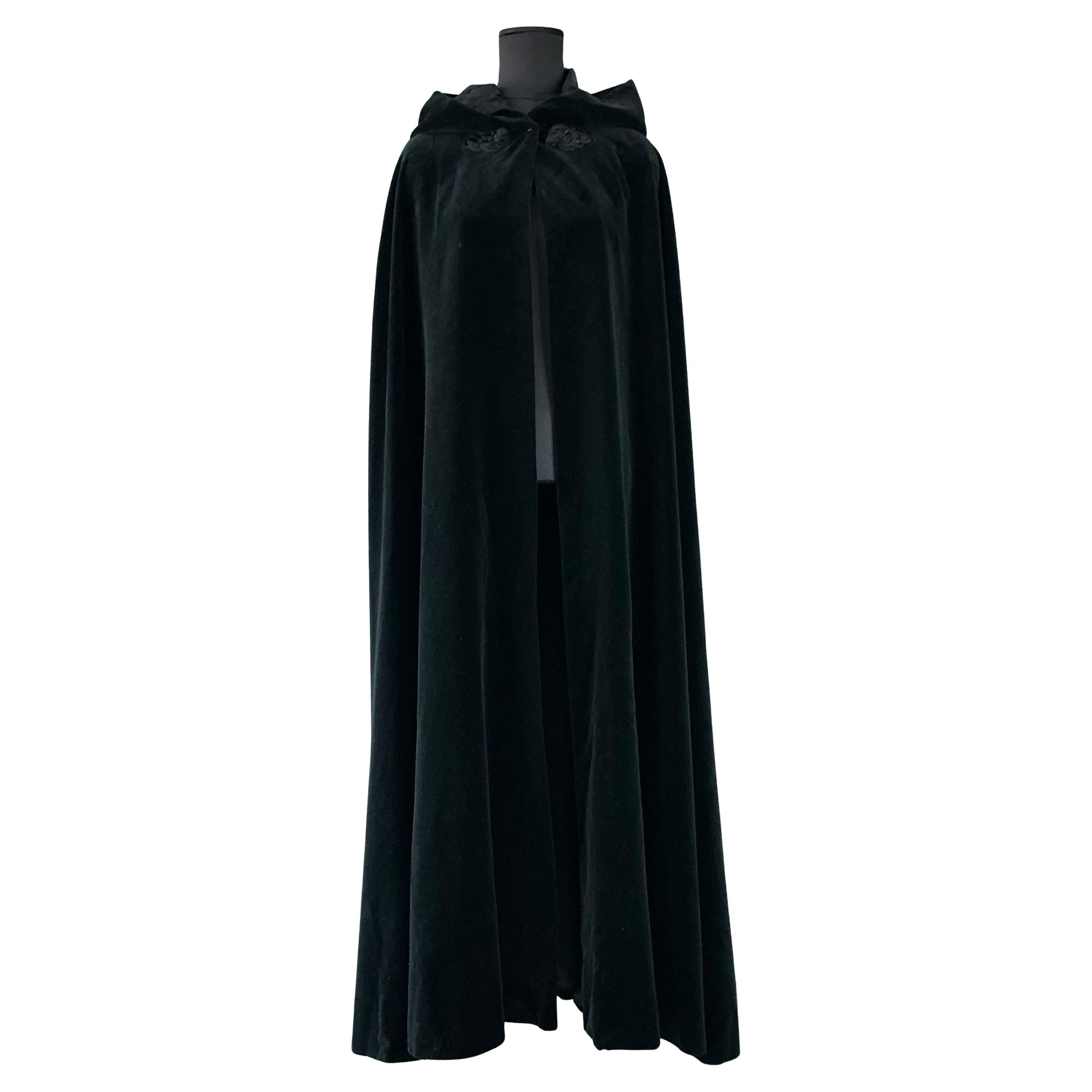 Vintage Yves Saint Laurent Black Velvet Hooded Cape For Sale