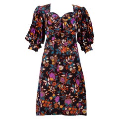 Vintage Yves Saint Laurent Black Floral Print Bow Dress