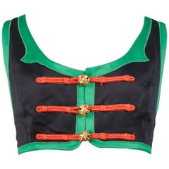 Vintage Yves Saint Laurent Black & Green Crop Top with Jewel Buttons