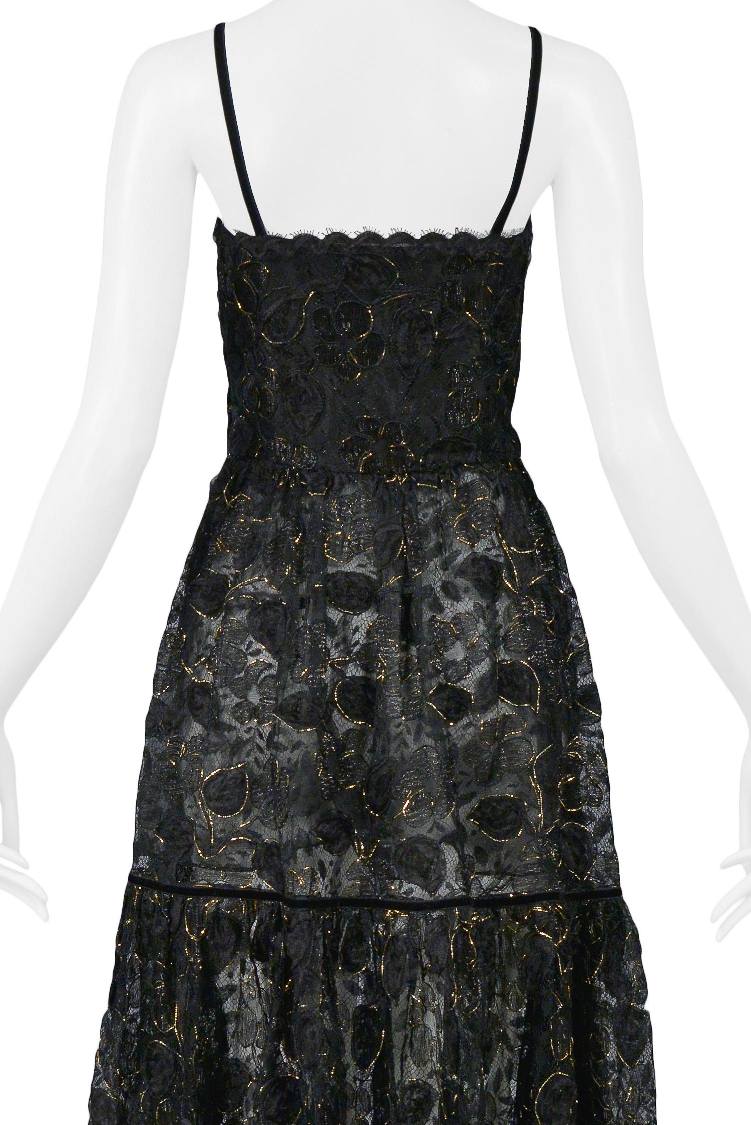 Women's Vintage Yves Saint Laurent Black Lace & Gold Thread Evening Gown