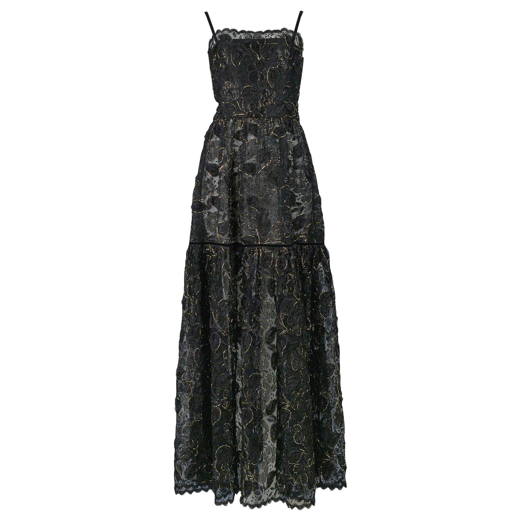 Vintage Yves Saint Laurent Black Lace 
Gold Thread Evening Gown