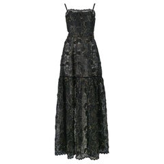 Vintage Yves Saint Laurent Black Lace & Gold Thread Evening Gown